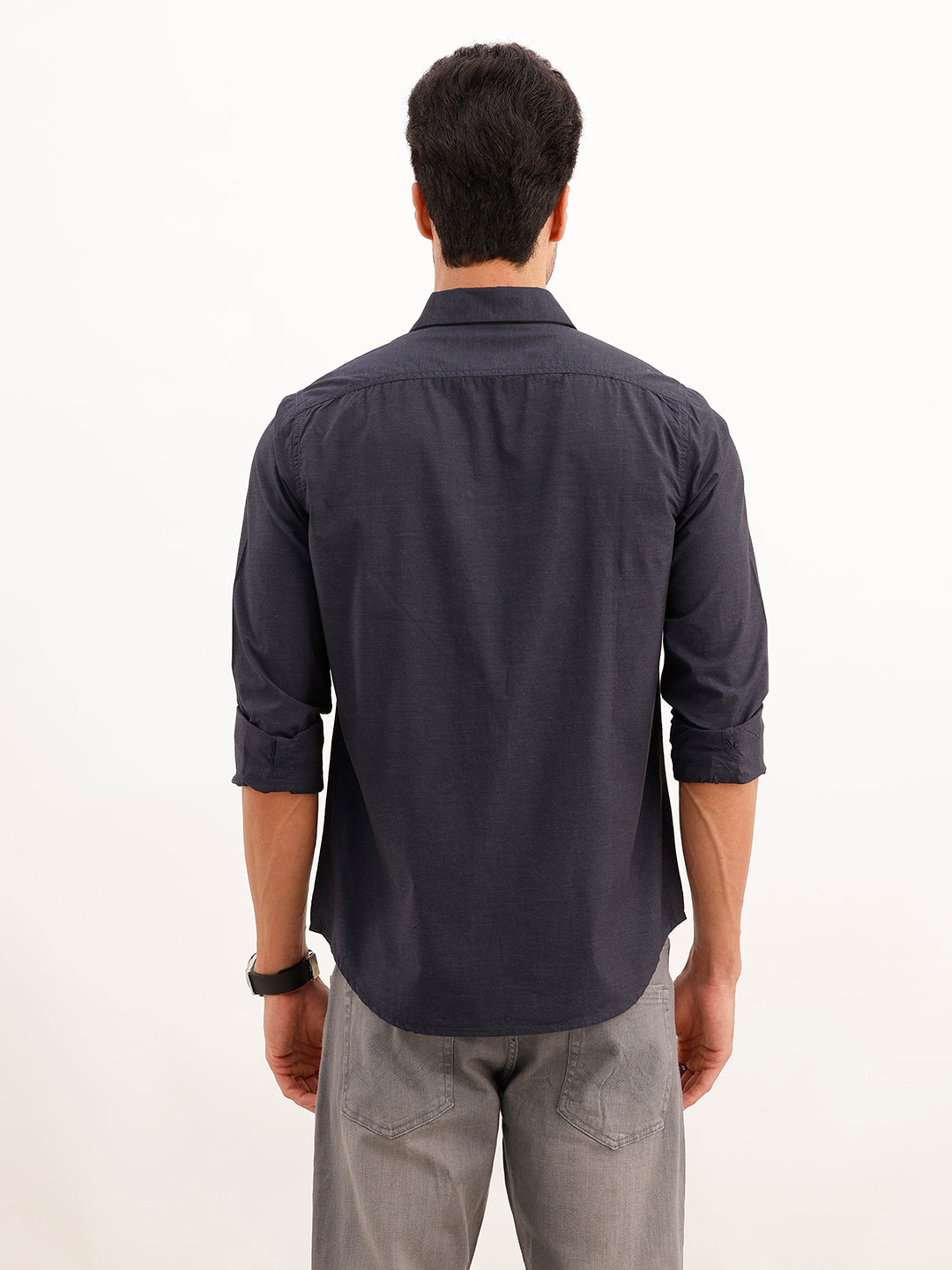 Melange Regular Fit Full Sleeve Shirt | Black