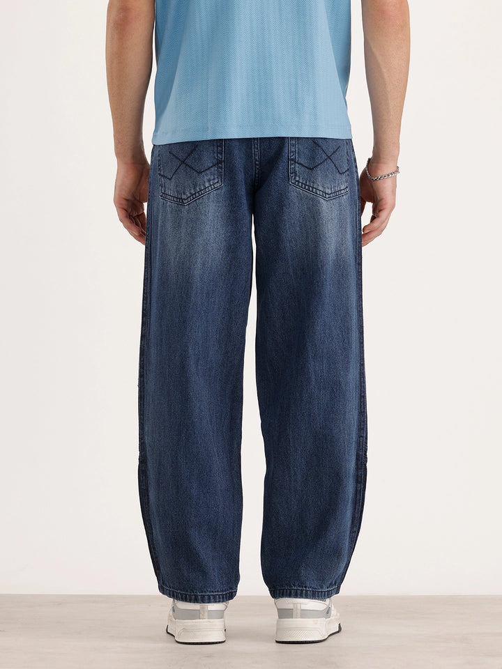 Loose Fit Cut & Sew Denim Jeans | Blue