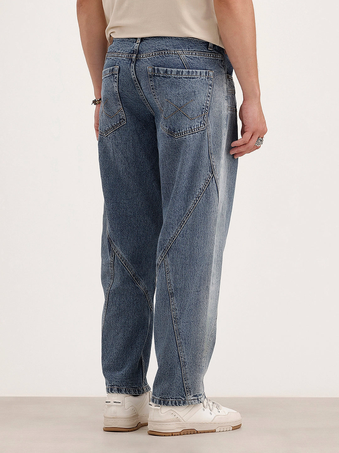 Loose Fit Cut & Sew Denim Jeans | Blue