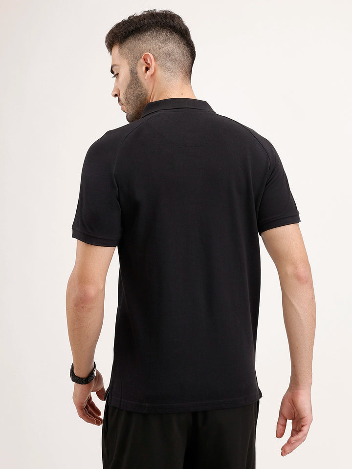 Slim Fit Raglan Collar Polo T-Shirt | Black