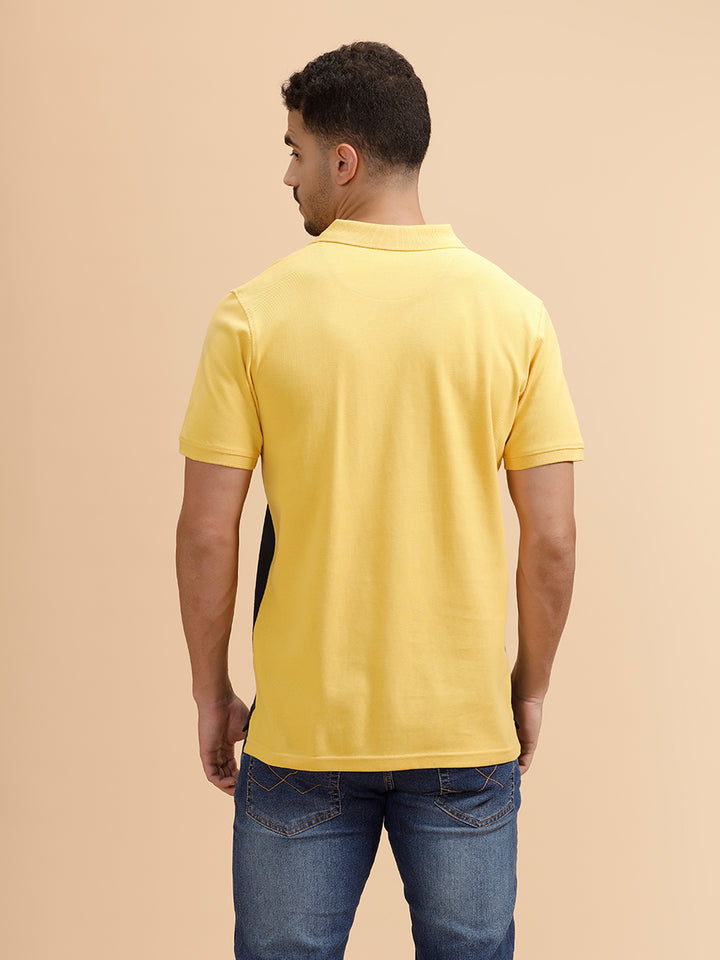 Contrast Cut & Sew Slim Fit Polo T-Shirt | Yellow & Navy