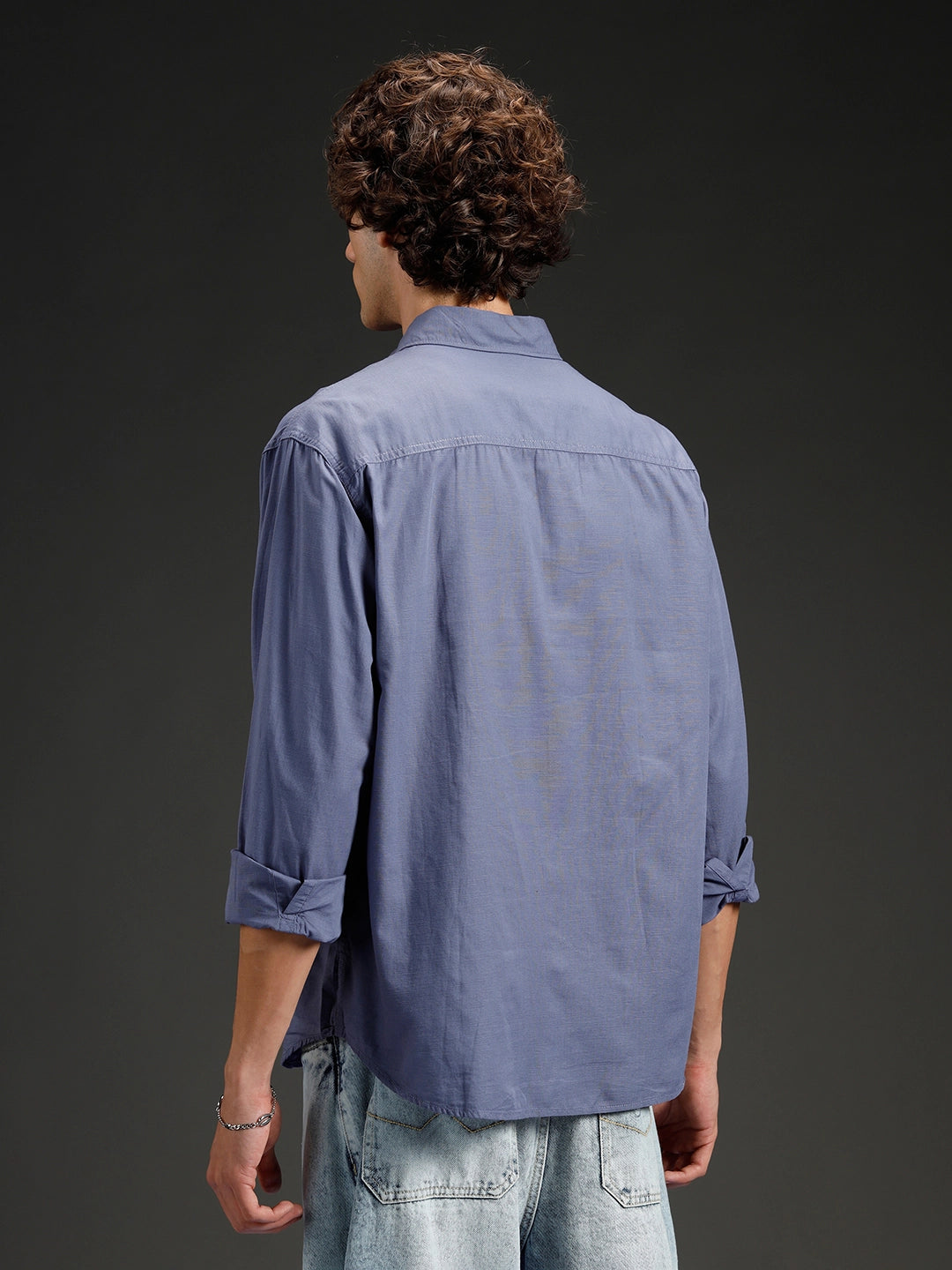 Wrogn Men's Casual Comfort Fit Double Pocket Shirt | Grey