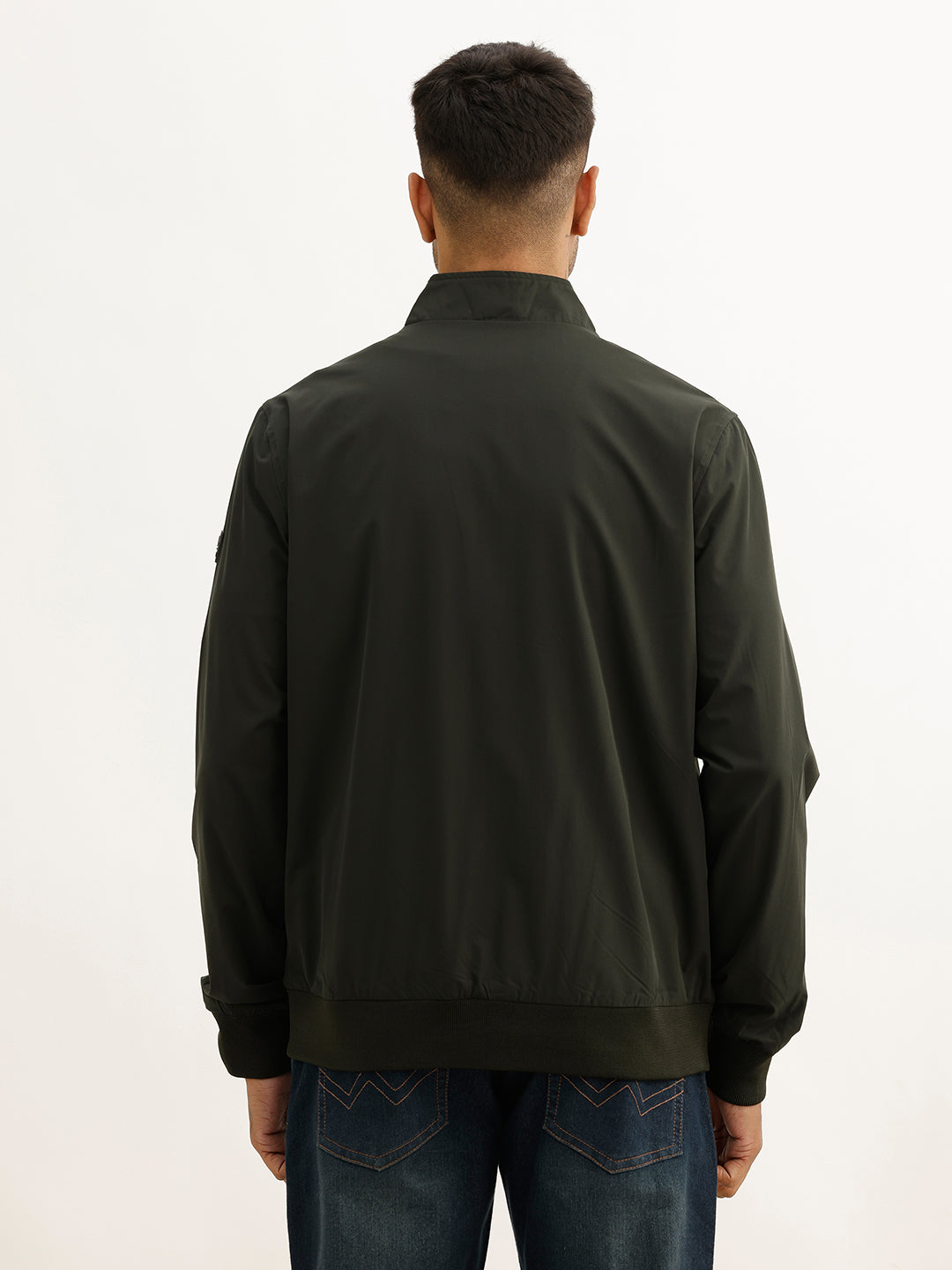 Solid Regular Fit Zipper Jacket | Olive
