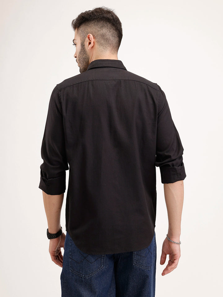 Solid Slim Fit 100% Cotton Shirt | Black