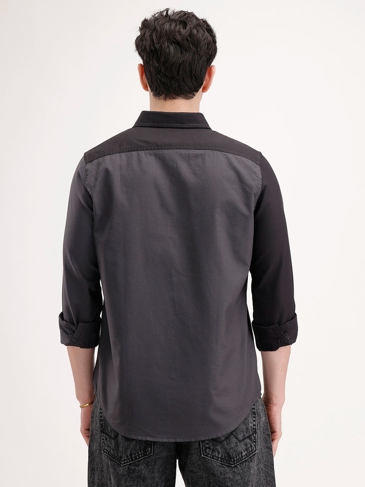 Slim Fit Pannel Printed Shirt | Grey