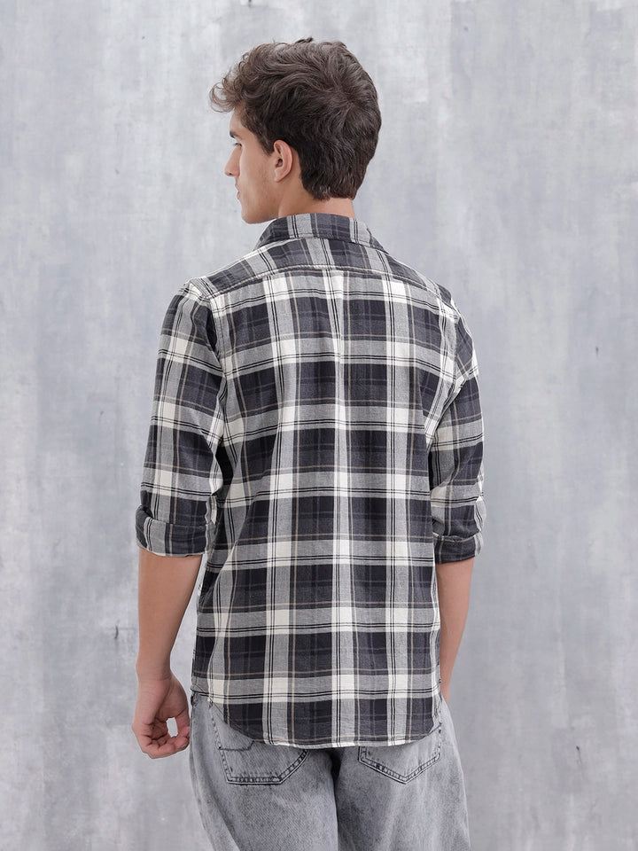 Mocklino Open Dobby Slim Fit Check Shirt | Grey