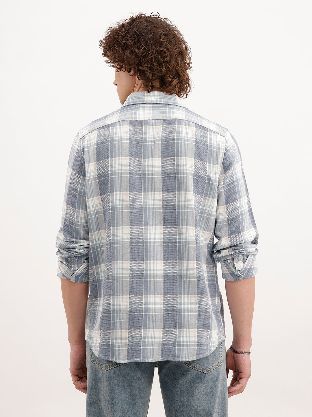 Slim Fit Textured Checkered Shirt  | Blue