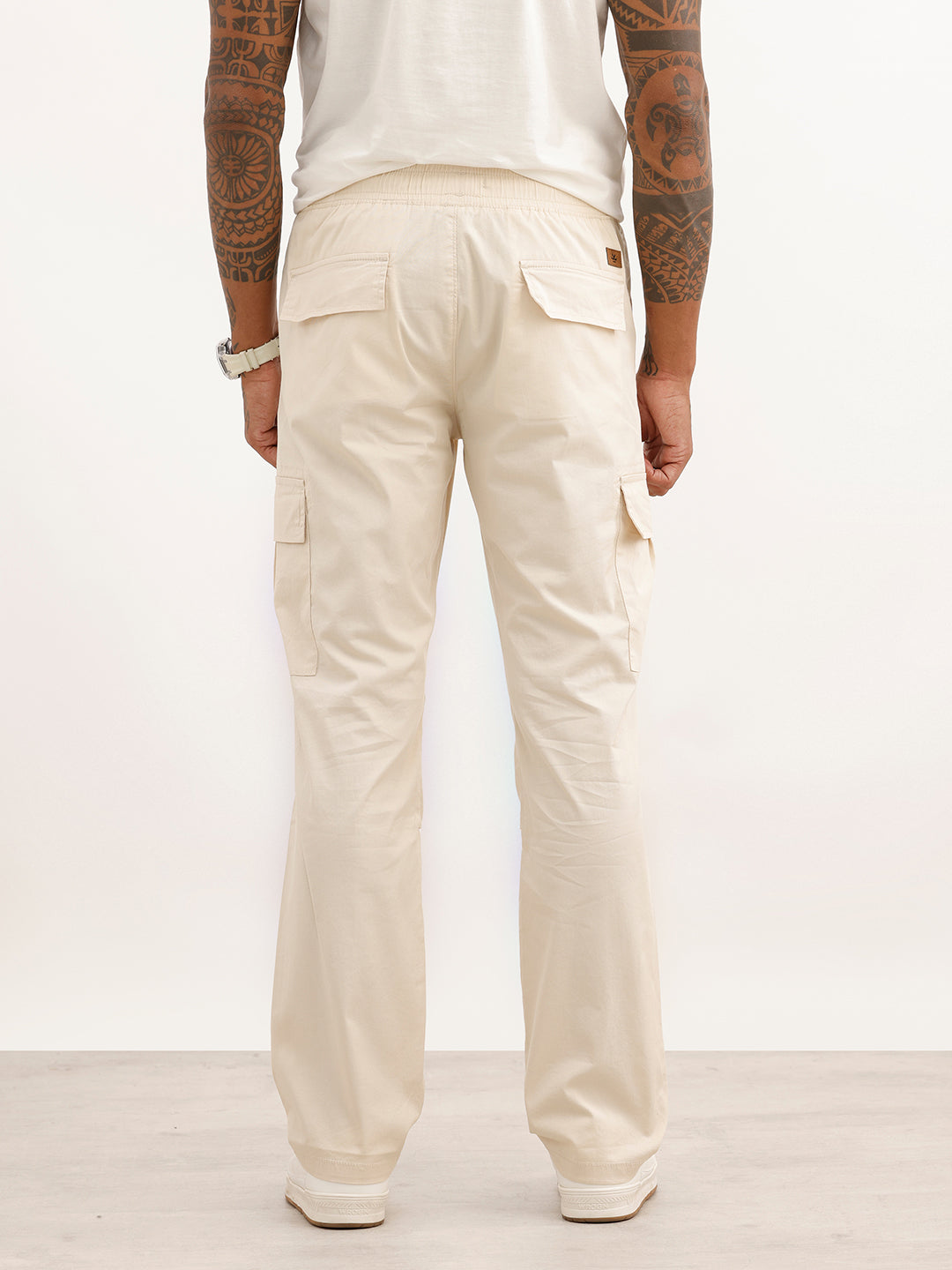 Solid Straight Fit Cargo Trouser | Beige