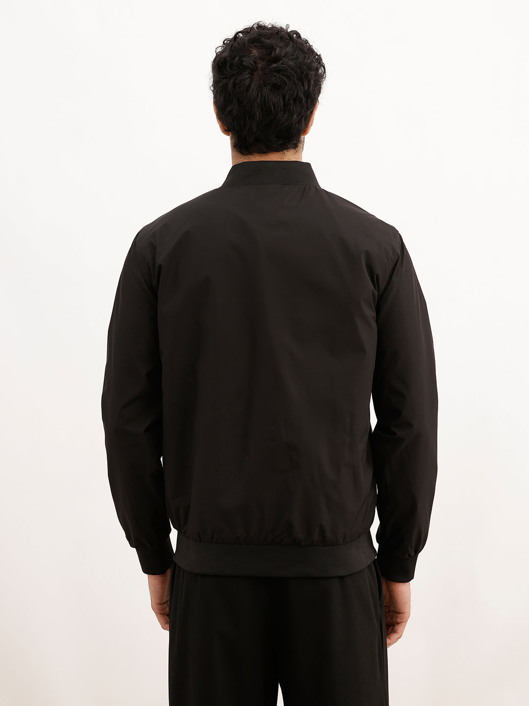 Solid Regular Fit Bomber Jacket | Black