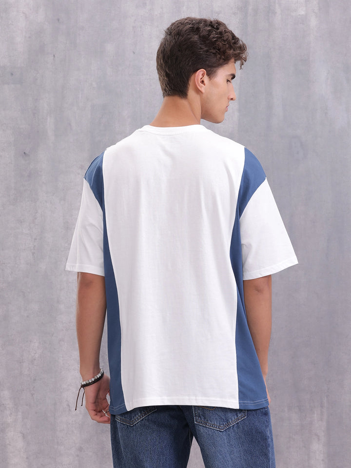 Retro Colourblock Oversized Fit T-shirt With Print | White