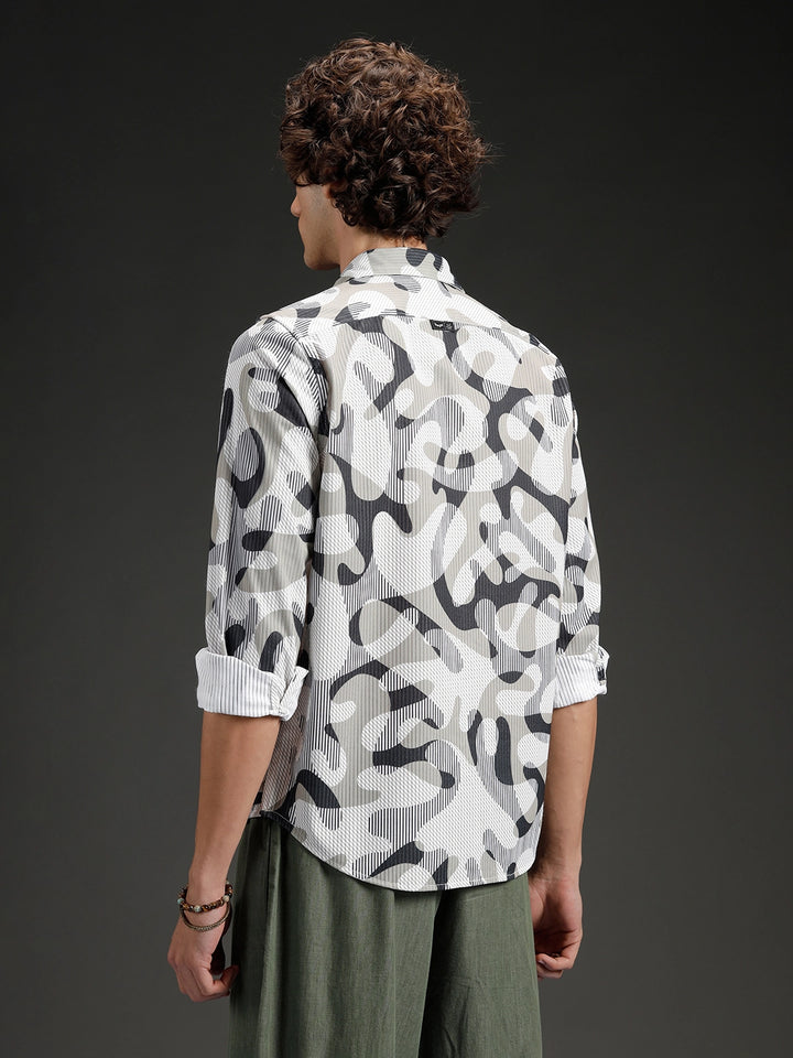 Wrogn Abstract Printed Slim Fit Shirt | Beige