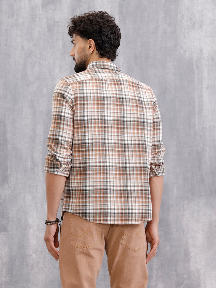 Slim Fit Check Shirt In Special Slub Weave | Rust