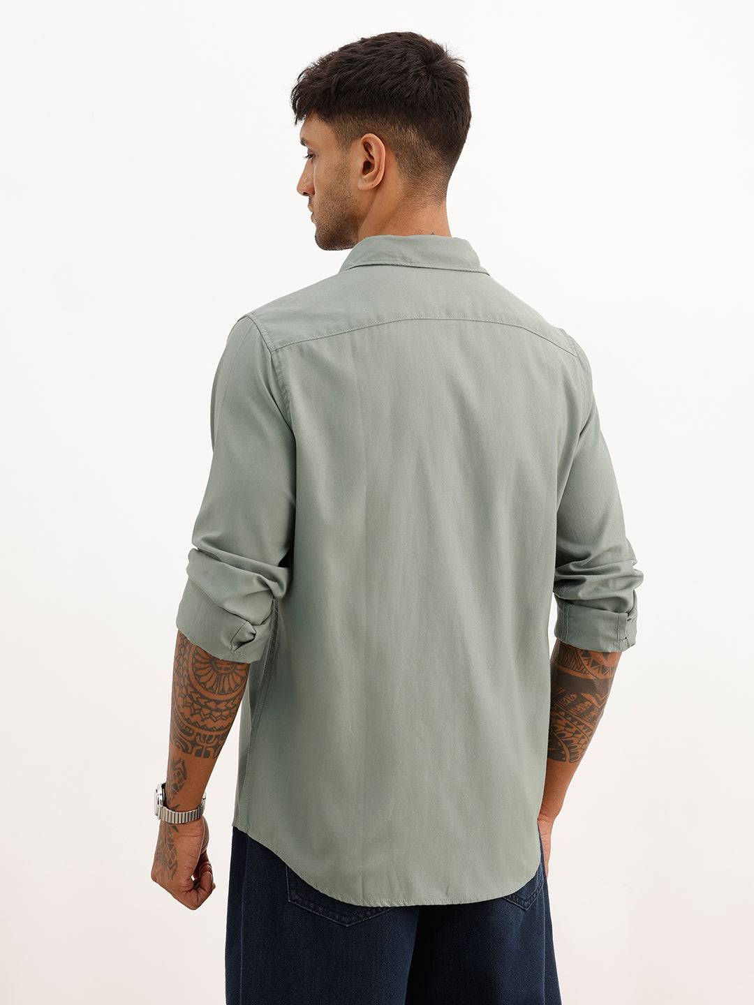 Solid Regular Fit Full Sleeve Shirt | Light Green