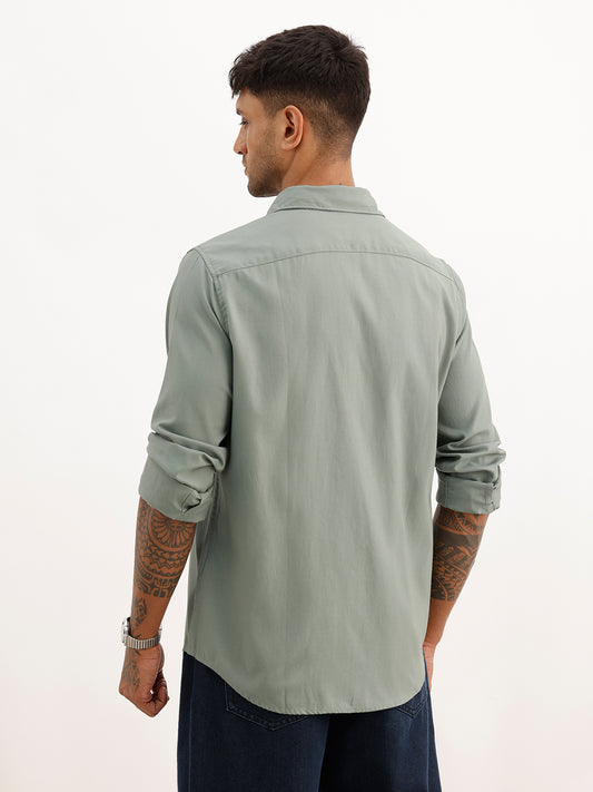 Solid Regular Fit Full Sleeve Shirt | Light Green