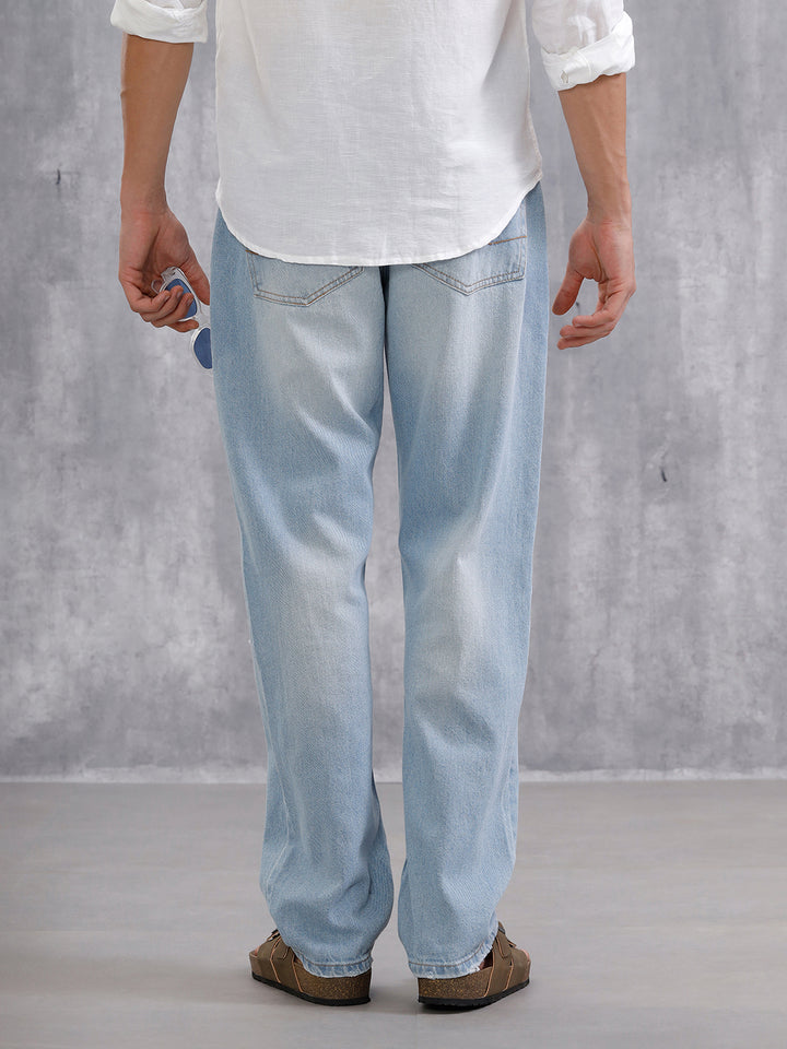 Solid Anti Fit Distressed Jeans | Light Blue