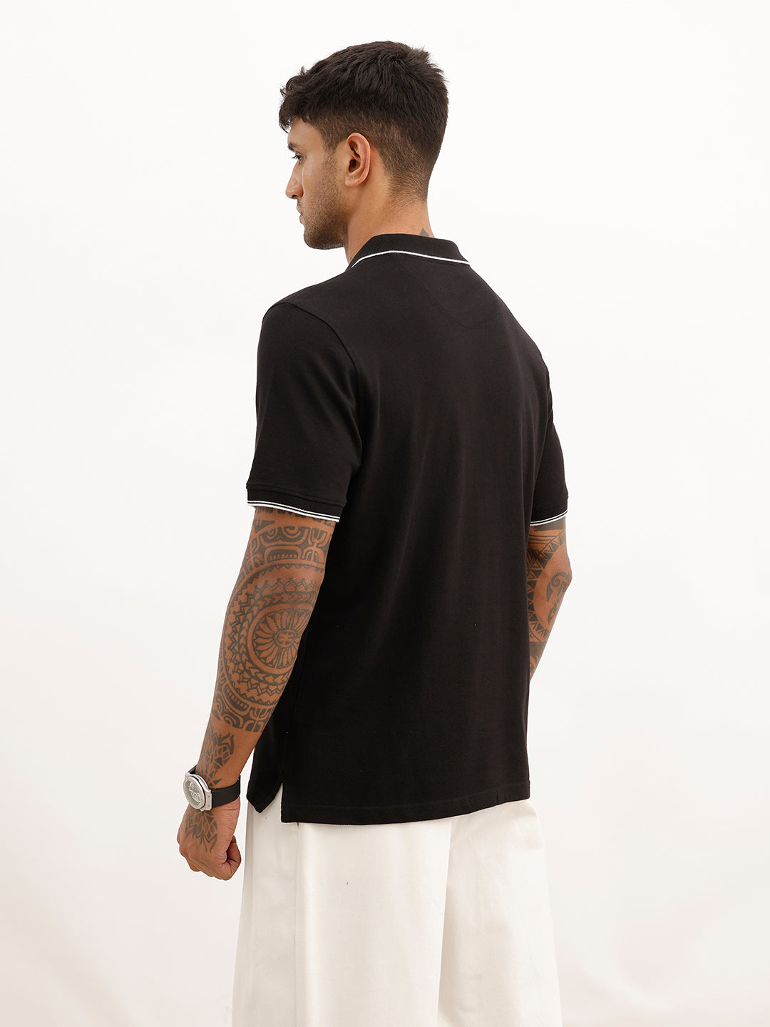 Classic Slim Fit Tipping Collar Polo T-Shirt | Black