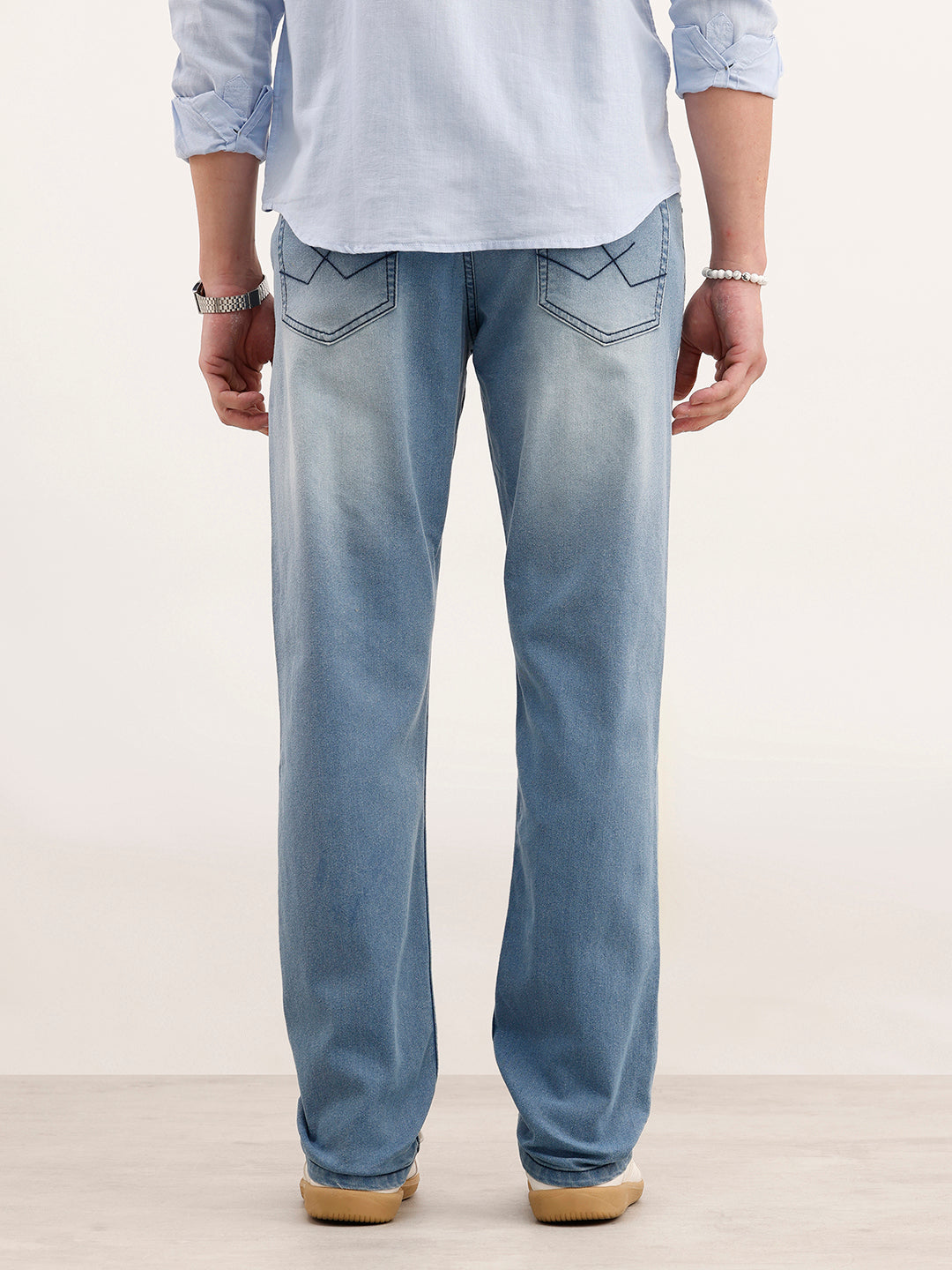 Straight Fit Faded Denim Jeans  | Light Blue