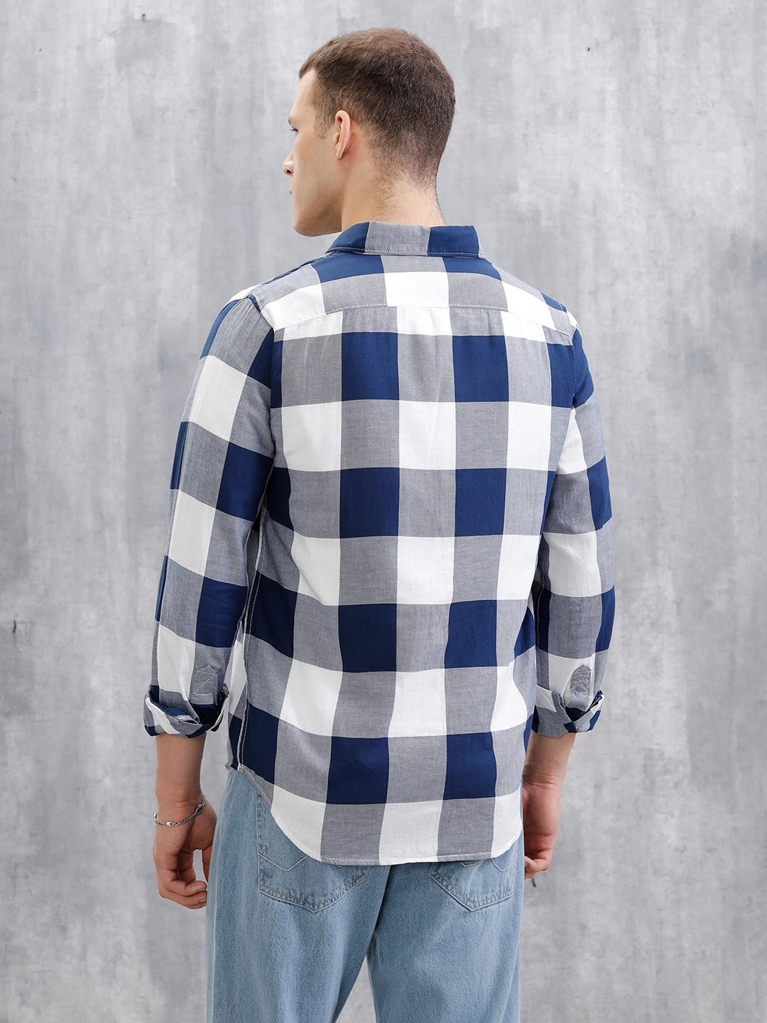 Checkered Full Sleeve Regular Fit Shirt  | Navy Blue