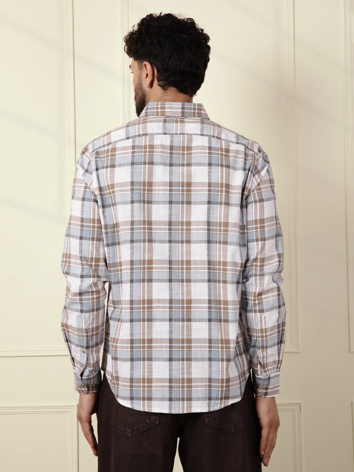 Checked Cotton Slub Shirt | Brown