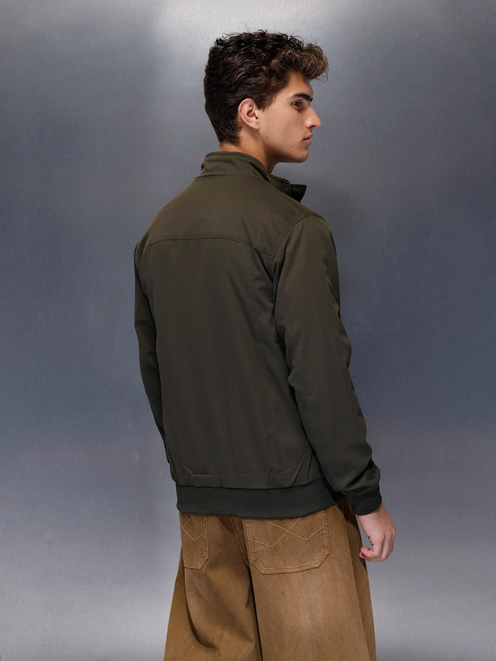 Minimal Olive Zip-Up Bomber Jacket | Olive