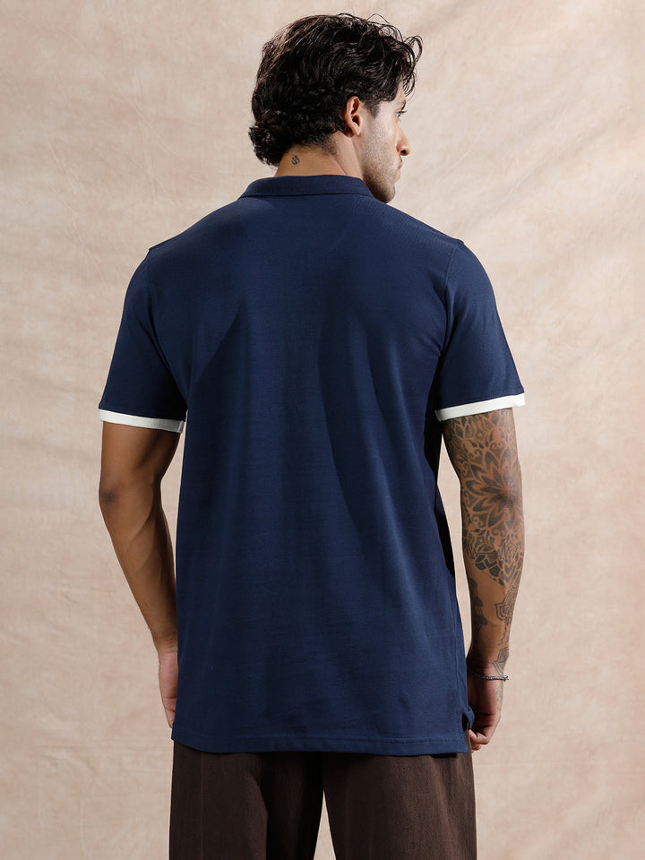 Varsity Crest Slim Fit Polo T-Shirt  | Navy Blue