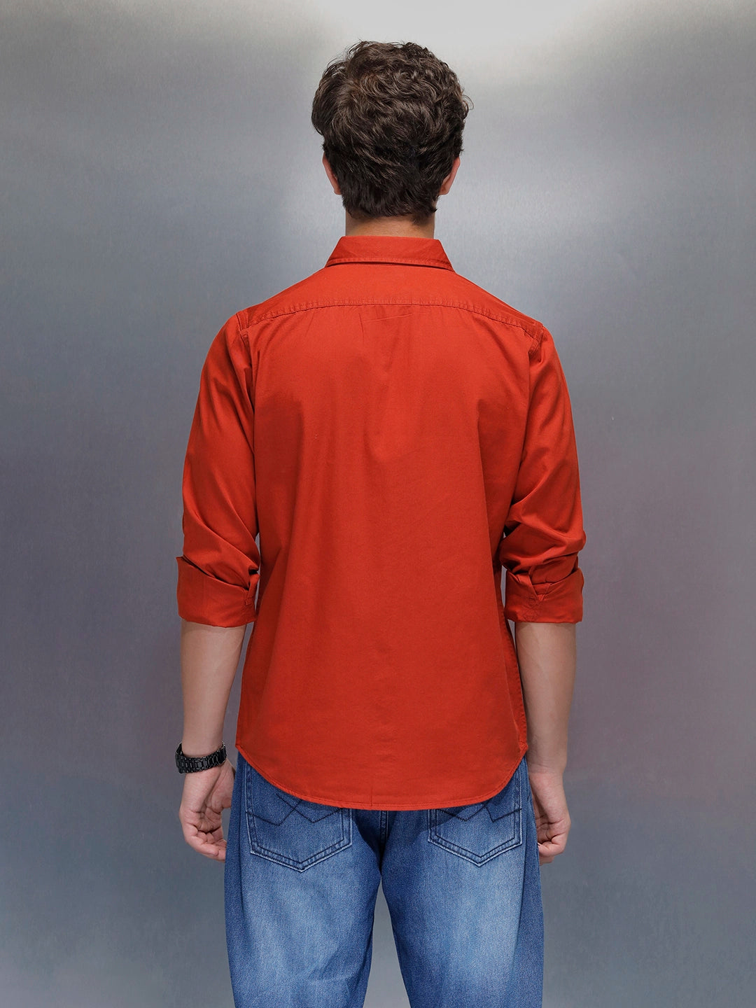 men's casual slim fit double pocket shirt | Rust