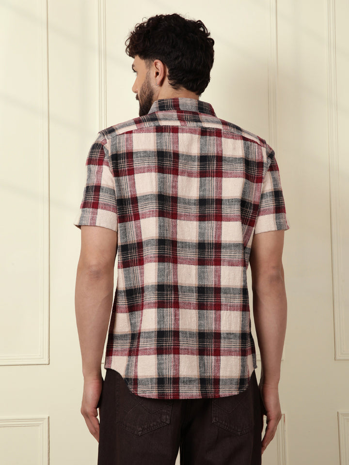 Textured Checks Cotton Shirt | Maroon