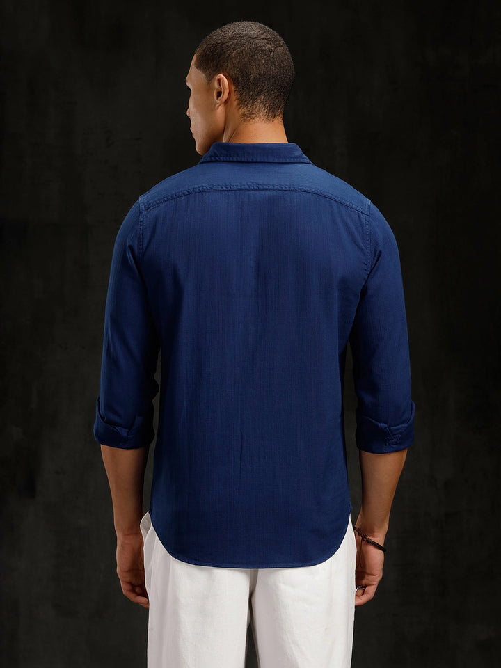 Solid Overdyed Slim Fit Shirt | Dark Blue