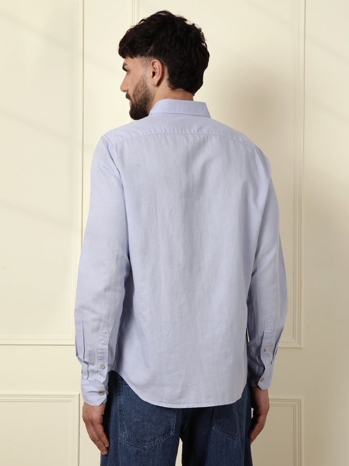 Solid Linen Blend Shirt | Blue