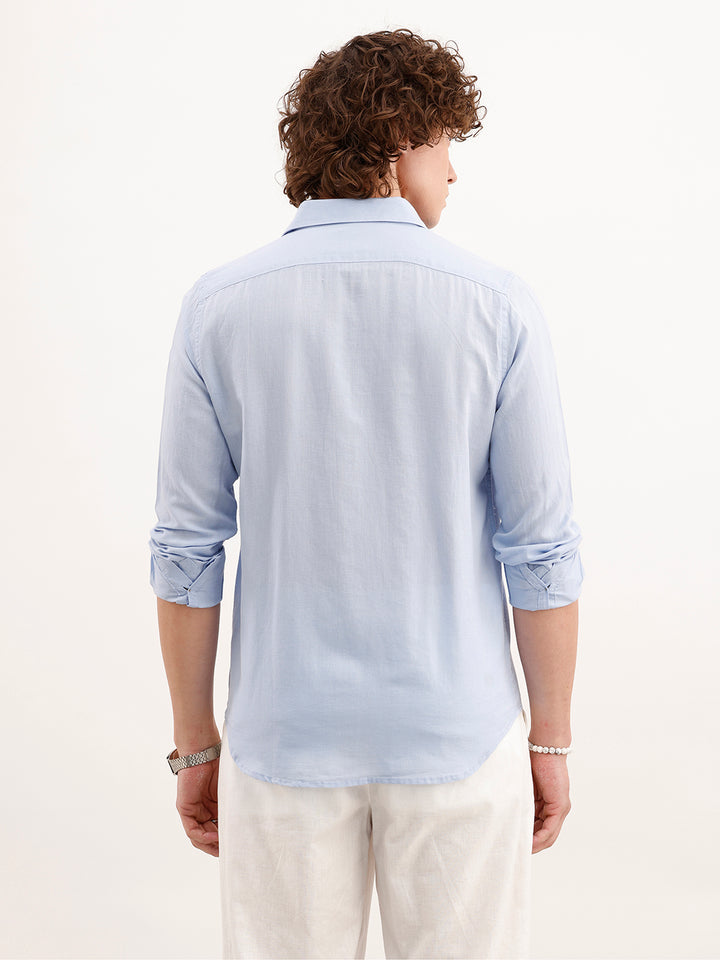 Solid Slim Fit Linen Shirt  | Blue