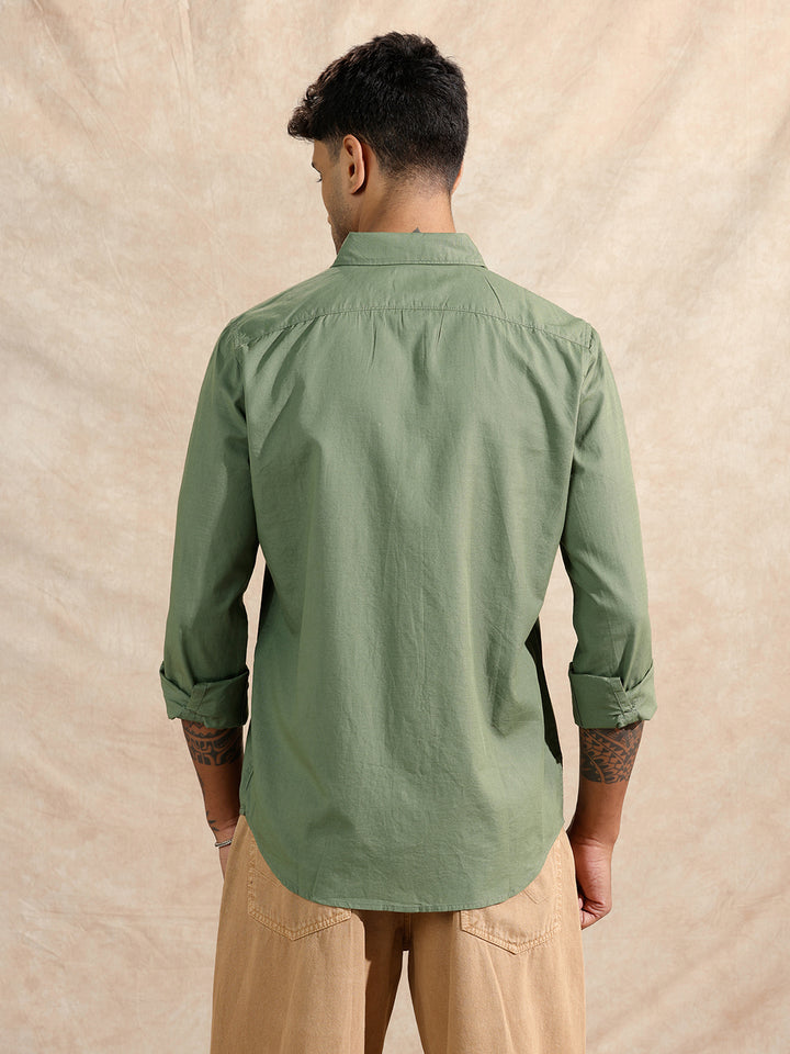 Cotton Slub Solid Shirt | Green