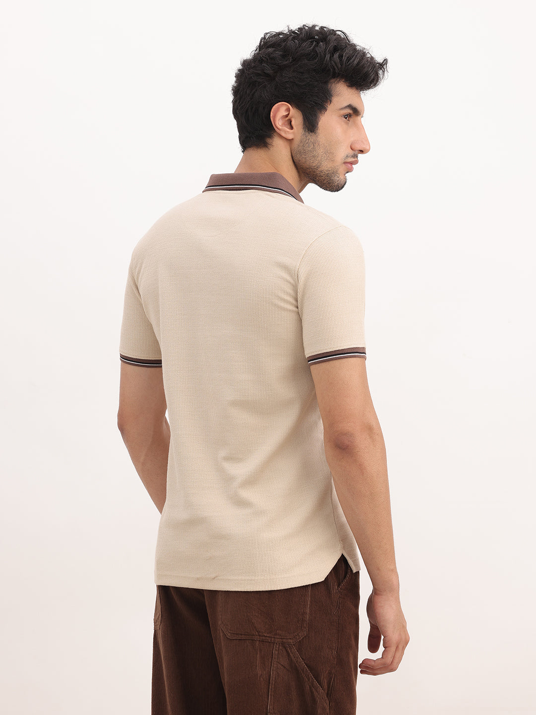 Classic Slim Fit Tipping Collar Polo T-Shirt | Beige