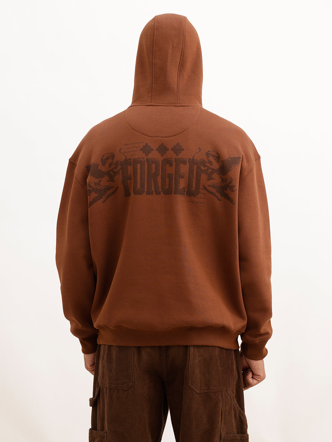 Oversized Back Printed Hooded Sweatshirt | Brown