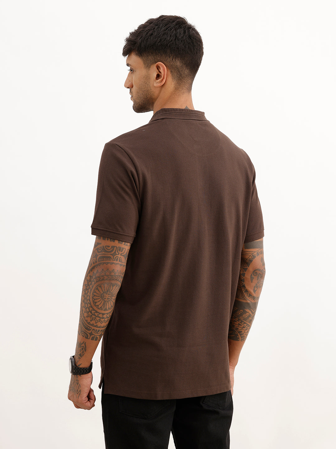 Solid Slim Fit Polo T-Shirt | Brown
