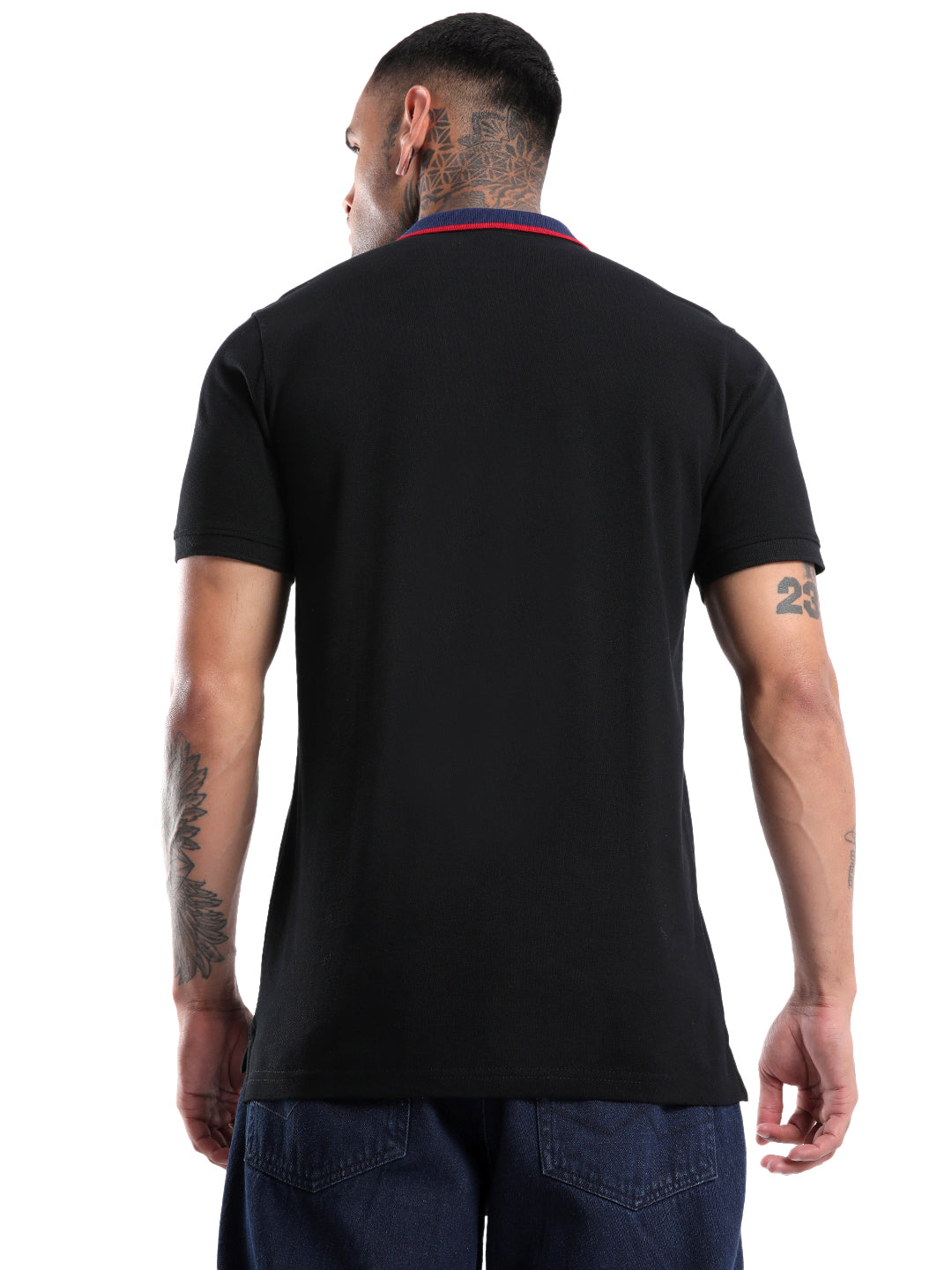 Solid Black Tipping Polo T-Shirt