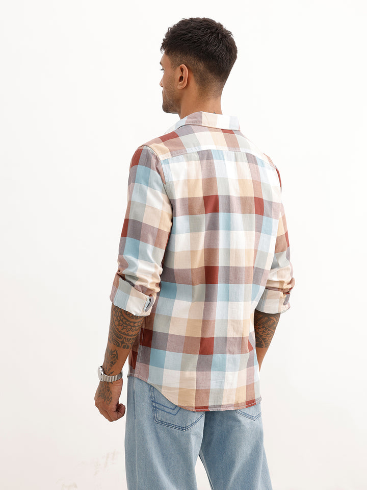 Slim Fit Checkered Shirt | Beige
