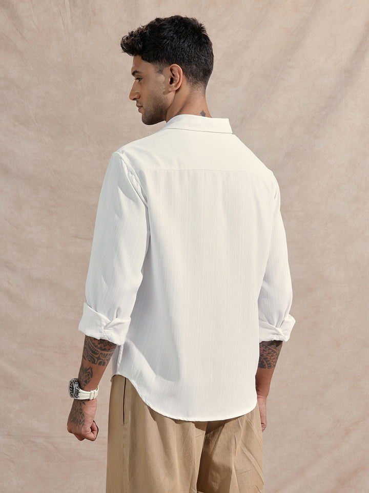Textured Cotton Slub Comfort Fit Shirt | White