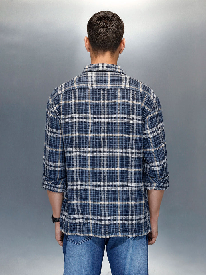 Men's Casual Oversized Fit Checkered Pattern Shirt | Blue