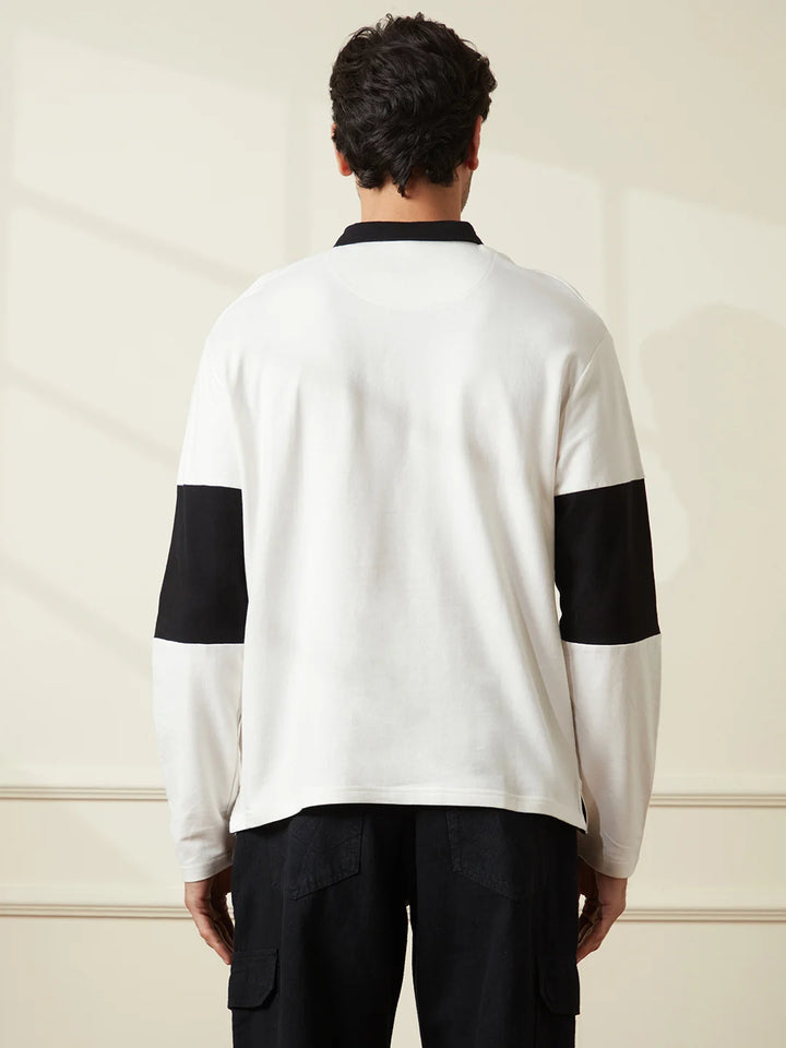 Colour Blocked Varsity Polo T-Shirt | Off White