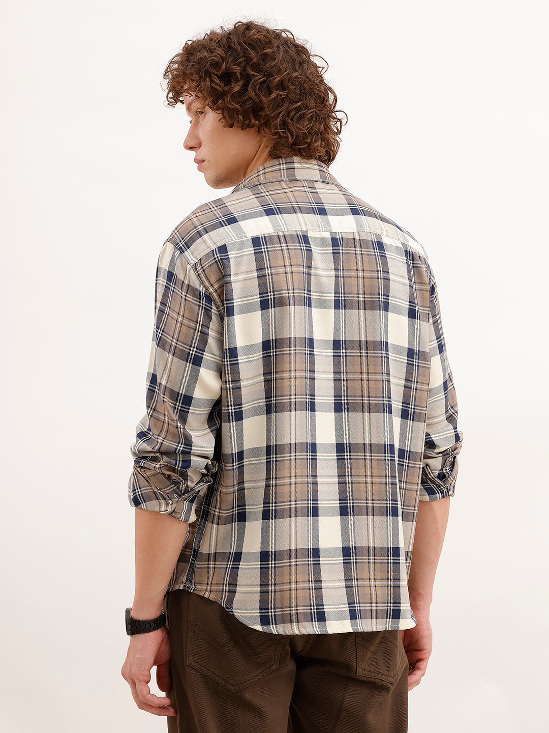 Comfort Fit Full Sleeve Checkered Shirt | Beige