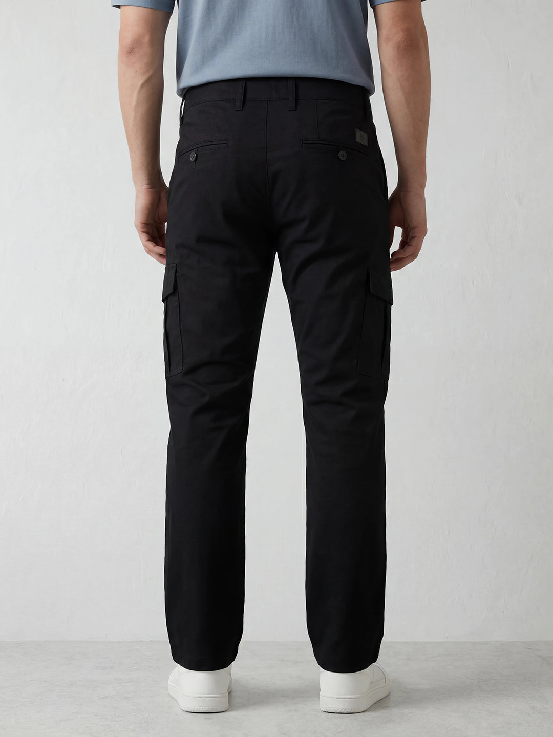 Straight Fit Solid Cargo Trouser | Black