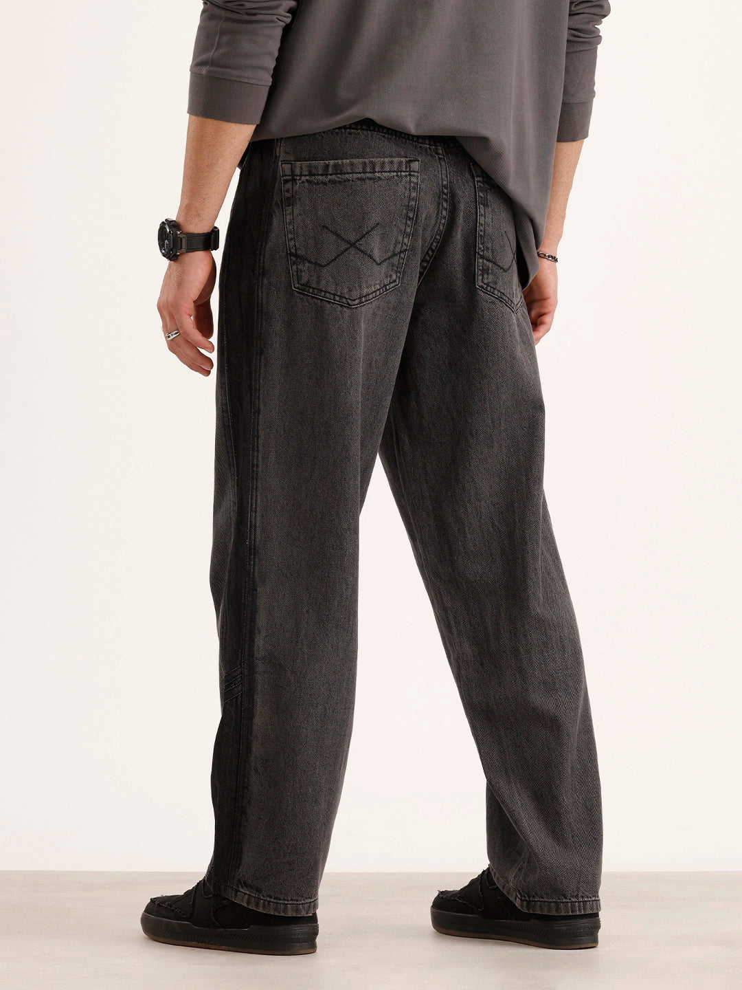 Loose Fit Cut & Sew Denim Jeans | Grey