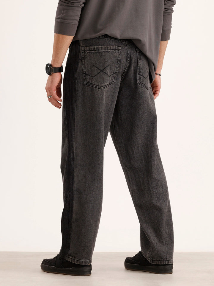 Loose Fit Cut & Sew Denim Jeans | Grey