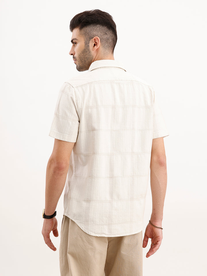Textured Slim Fit Half Sleeved Shirt | Off White