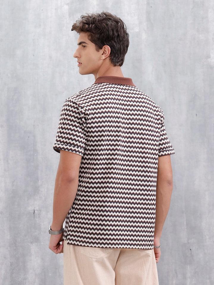 Comfort Fit Geometric Jacquard Polo | Brown