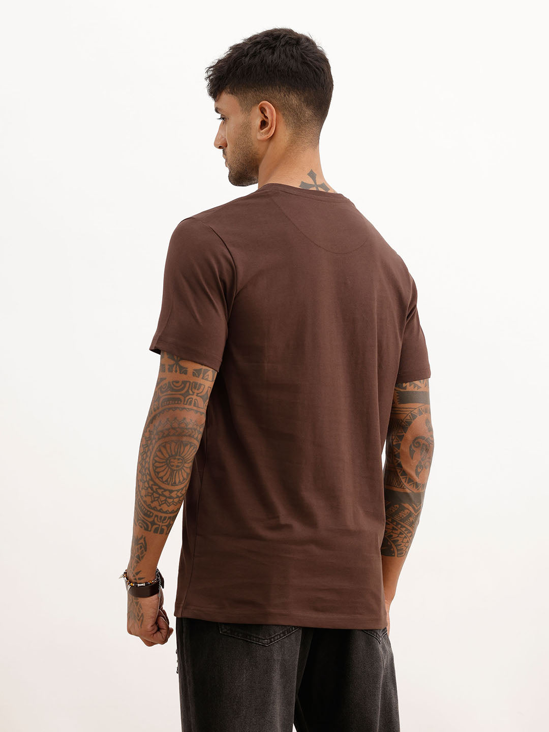 Slim Fit Flock Printed T-Shirt | Brown
