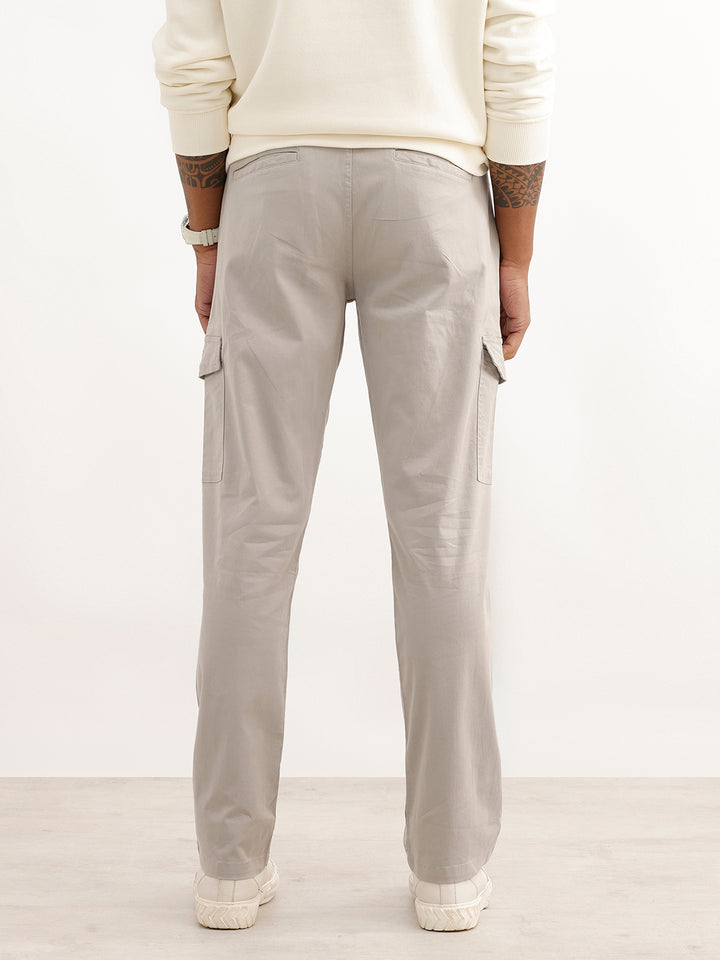 Solid Straight Fit Cargo Trouser | Grey
