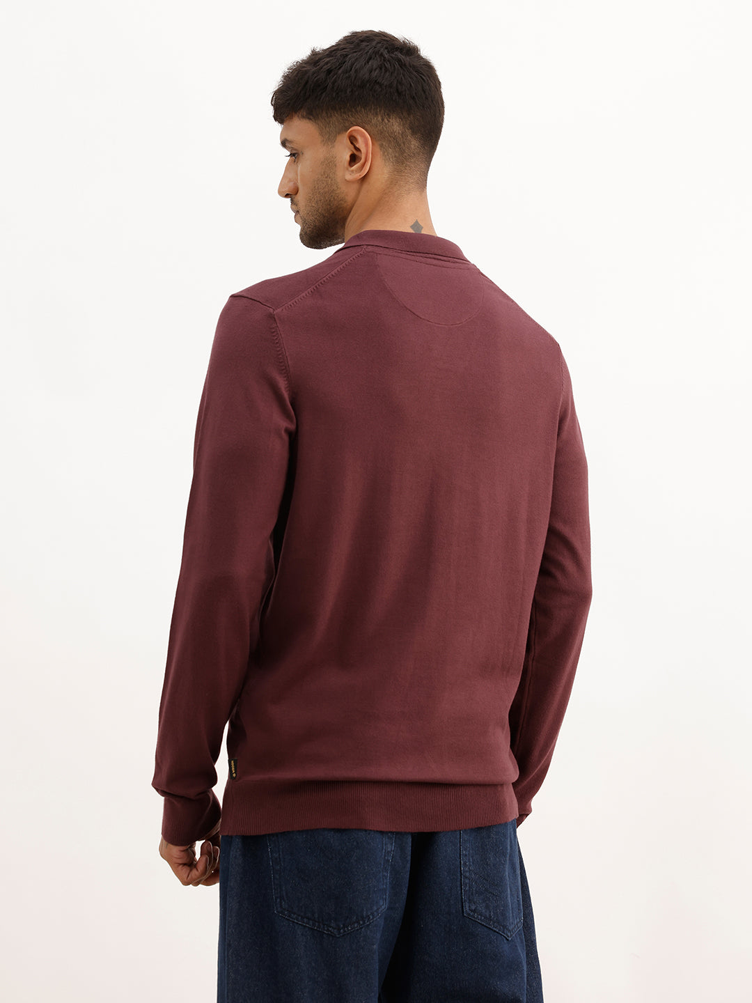 Solid Slim Fit Full Sleeve Polo T-Shirt | Wine | WPT02FSSL1627S
