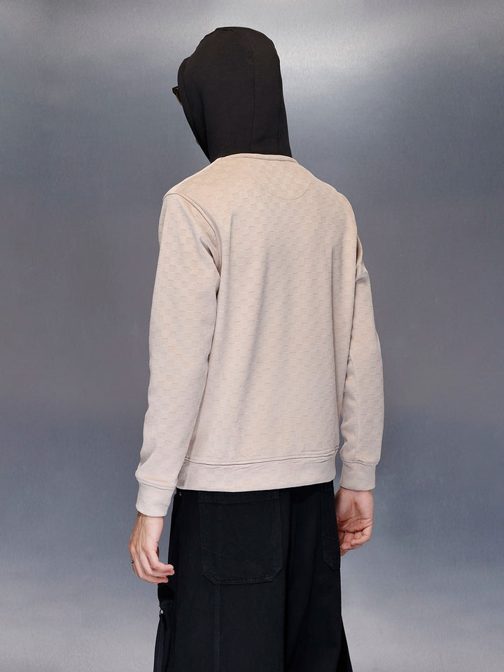 Men’s check-textured & black hoodie | Beige