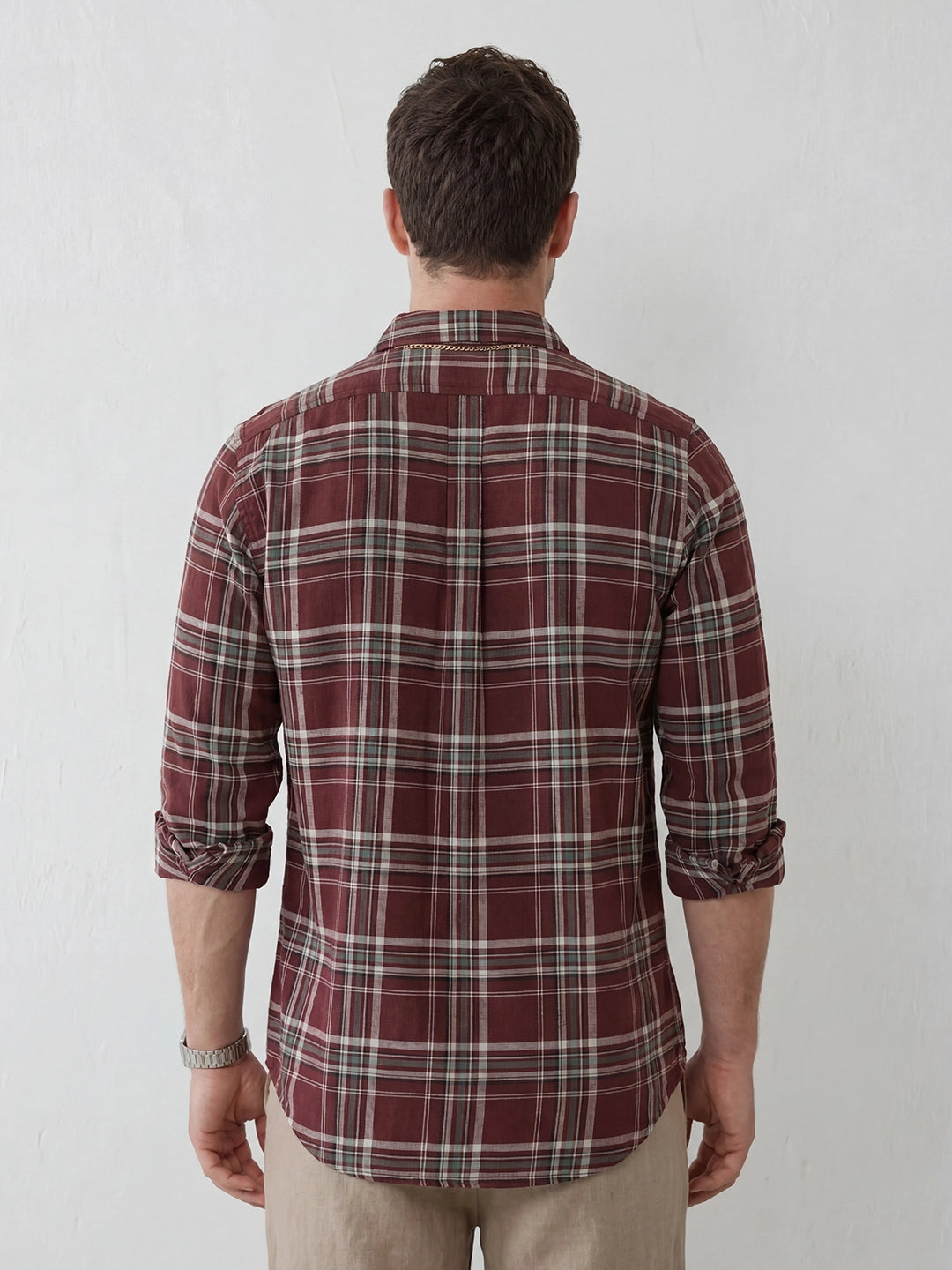 Slim Fit Checkered Shirt | Maroon